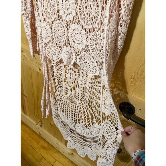 Seventh Avenue Cream Shawl Cottagecore Boho Crochet Knit Duster Cardigan S - Picture 2 of 4